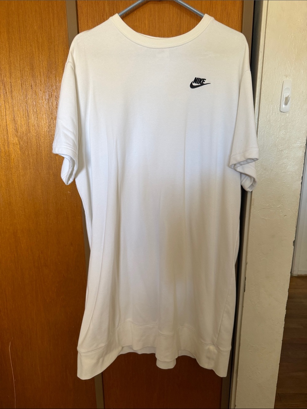Nike White Short Sleeve Fleece Dress with Black Swoosh